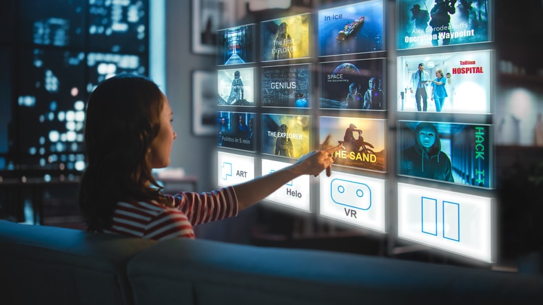 A person viewing a smart tv