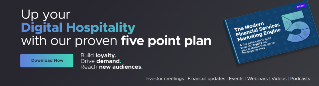 Five point plan adverts - investor meetings, financial updates, events, webinars and podcasts