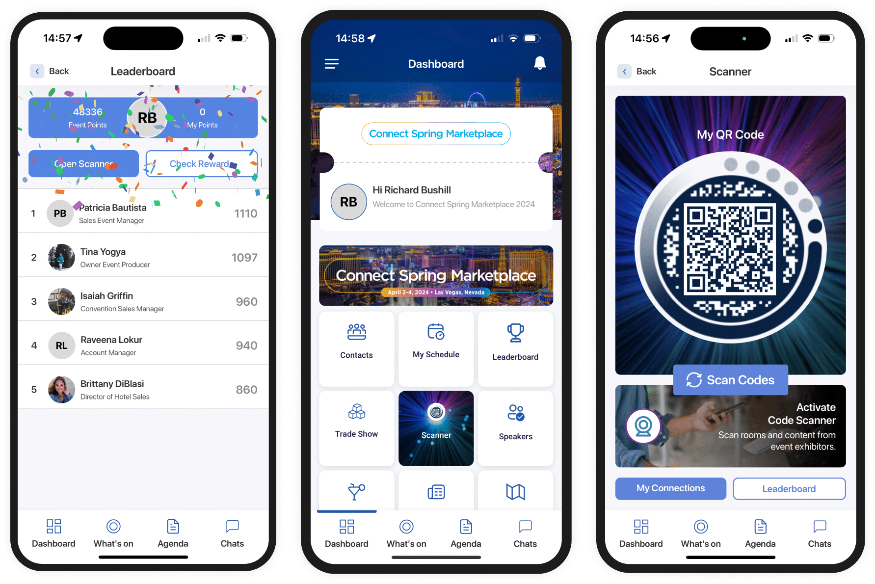 Phones showing BizBash ConnectMe event app